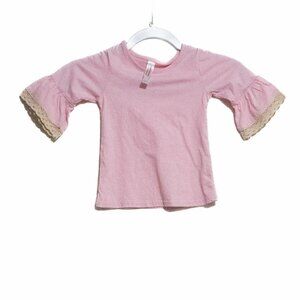 Royal Avalon Kid Girls Pink Cotton T Shirt Solid Round Neck Laced Bell Sleeve 2T